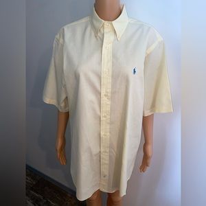 Ralph Lauren Short Sleeve Button Down Shirt  Yellow, Blue Polo Logo, Size L